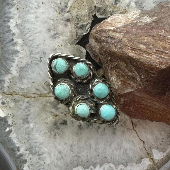 Vintage Native American Silver Turquoise Cluster Ring Size 7 For Women - Picture 2 of 10